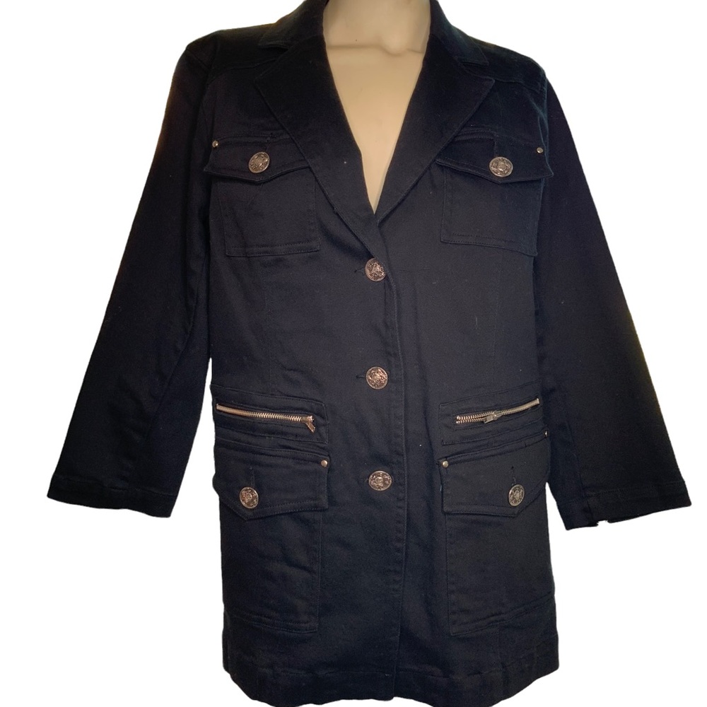 Linea Black Denim Jacket Military Style Size S